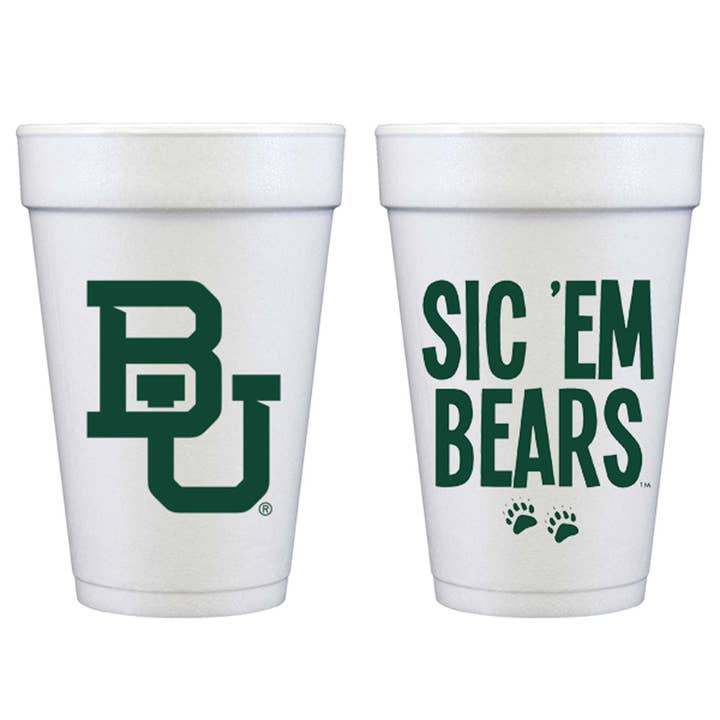 Foam Cup - Baylor University/Sic 'Em Bears (10 ct bag) for wholesale by Two Funny Girls