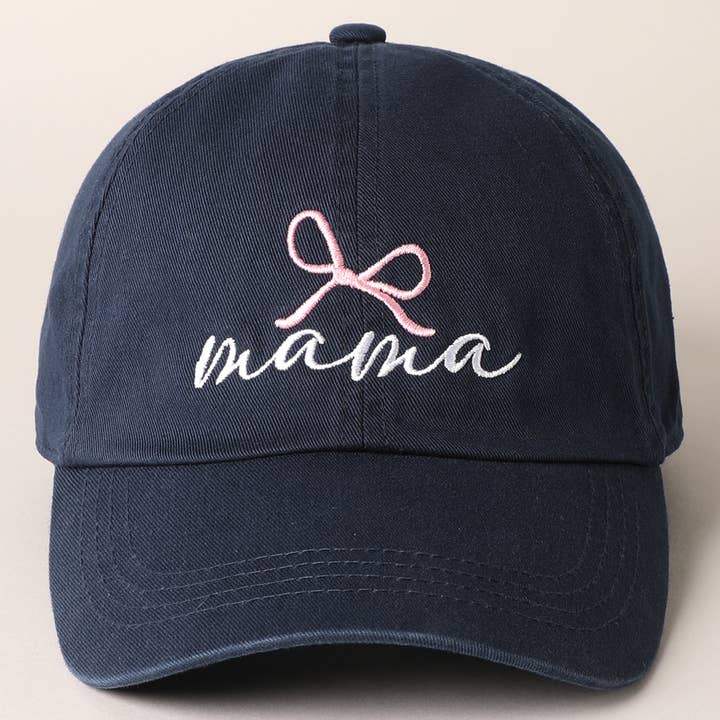 Fashion City - Wholesale Baseball Cap - Women's - Mama Letter Bow on Top Embroidered Baseball Cap