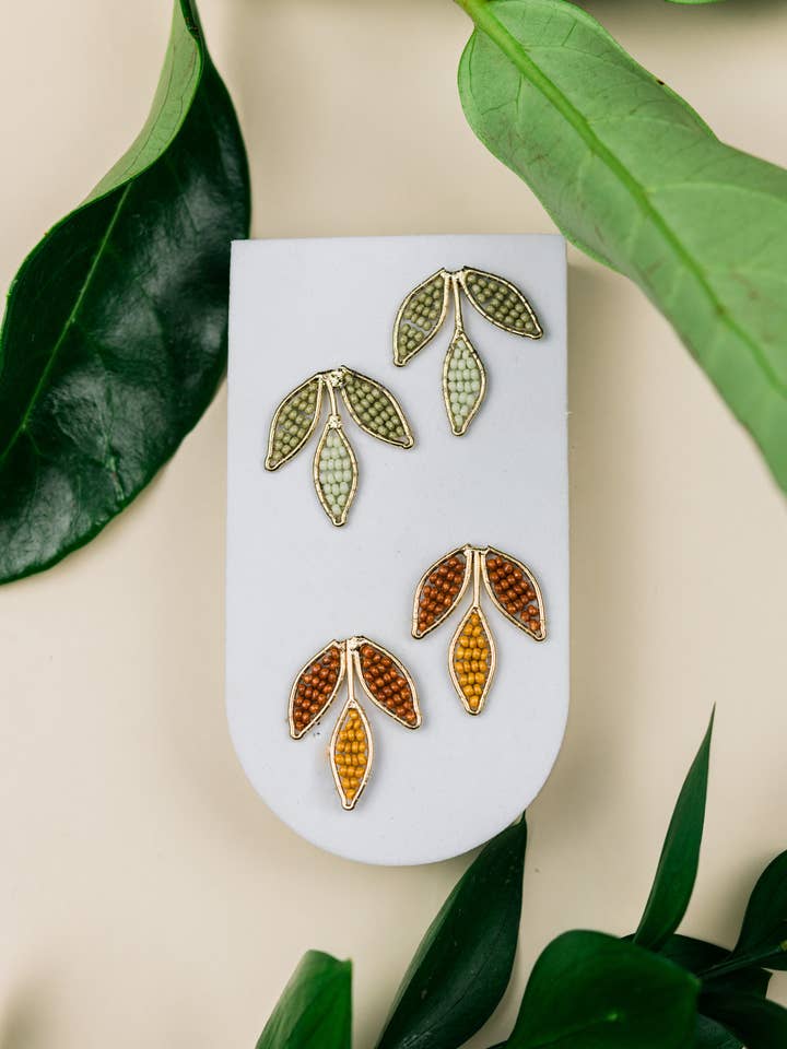 Ismini Leaf Studs for wholesale by Mountain Maiden Co.