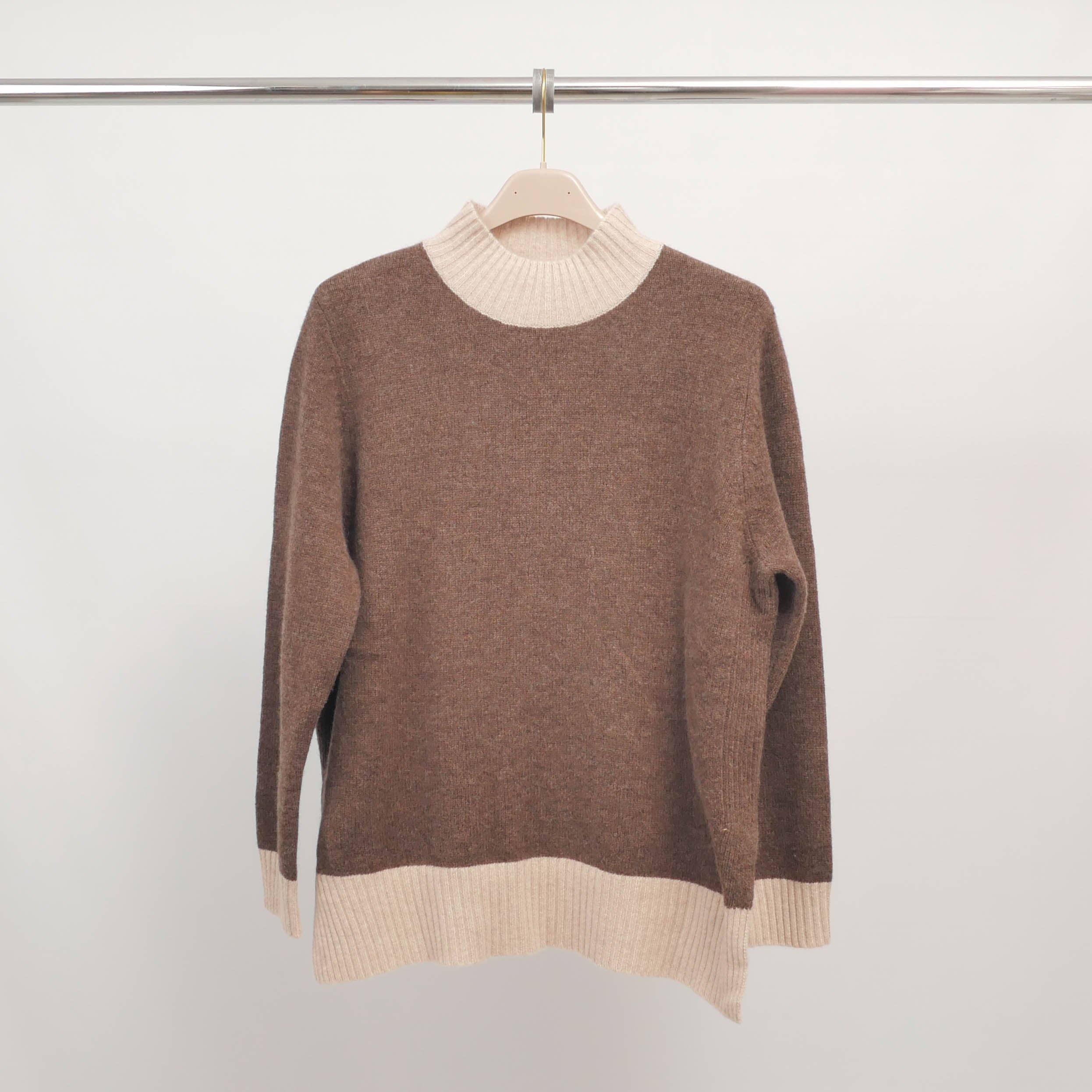Cecile Wang - Wholesale Knit Sweater - Women's - Two-tone wool sweater with high collar HYL181122
