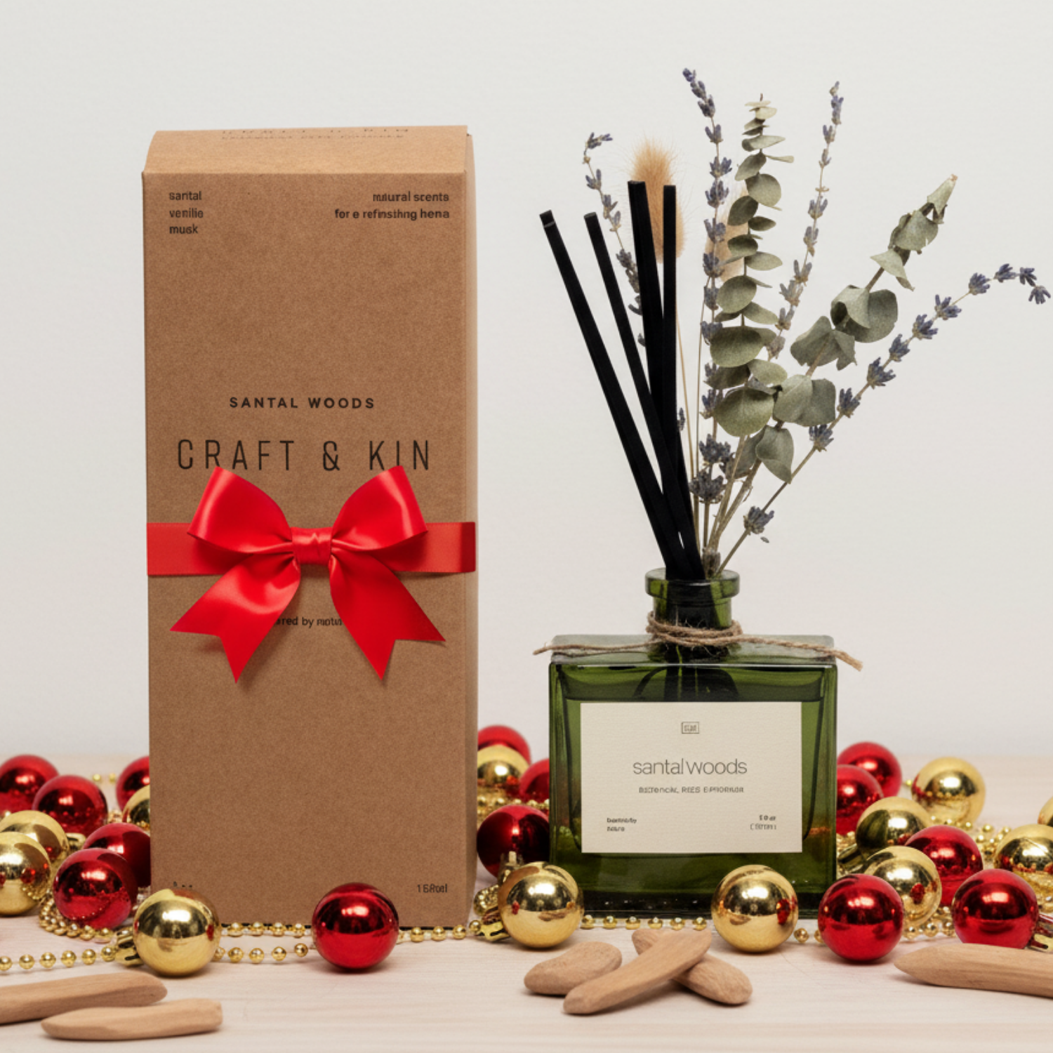 Craft & Kin - Wholesale Reed Diffuser - Green Glass Reed Diffuser with Flowers1