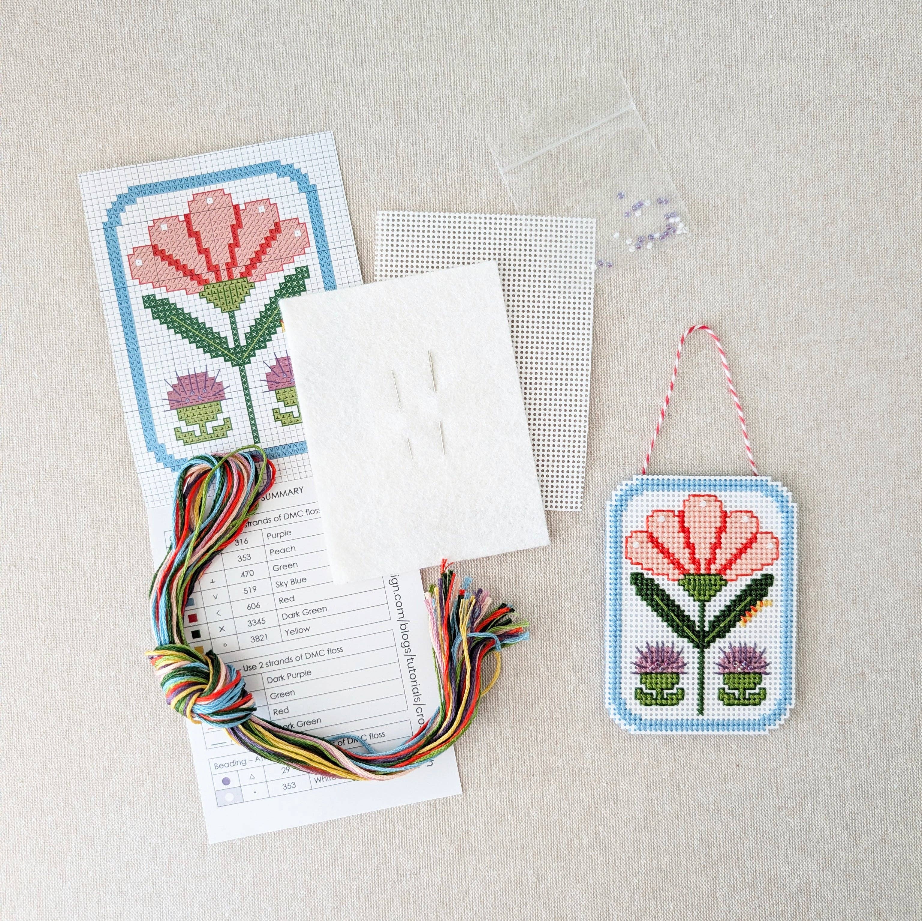 Benzie Design - Wholesale DIY Craft Kit - Framed Florals Carnation Cross Stitch Kit1