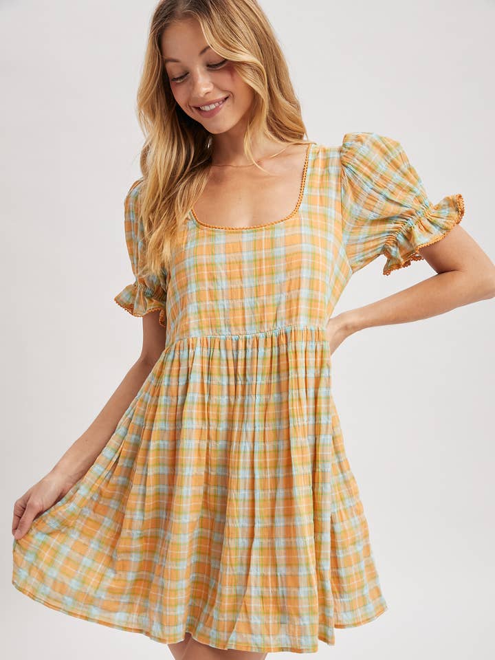 FLANNEL MINI DRESS WITH TRIM DETAIL / WL25-11407 for wholesale by Wishlist Apparel