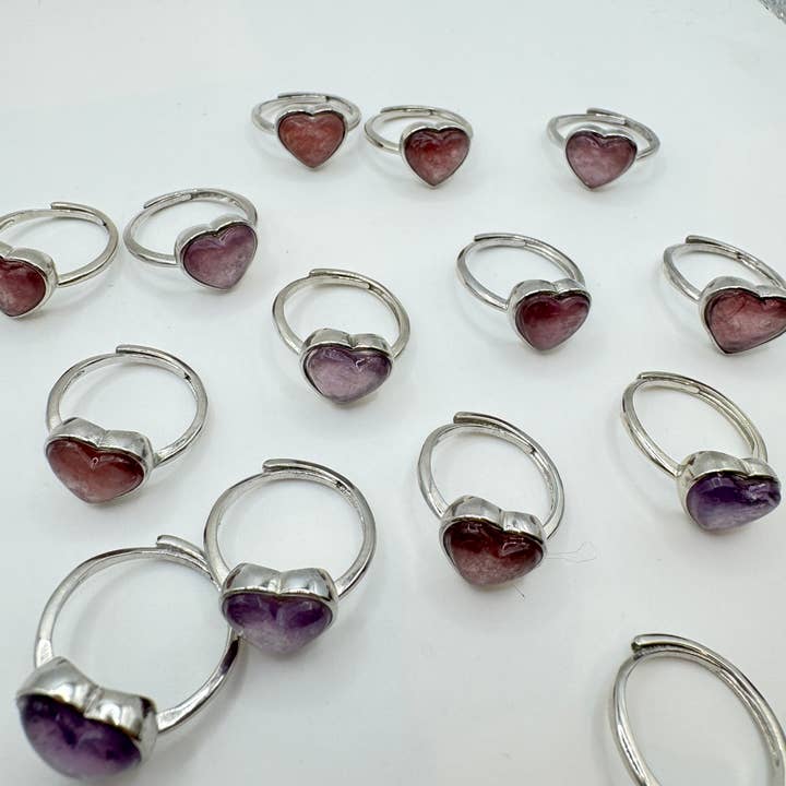 Oils and Auras - Wholesale Single Stone/Solitaire Ring - Lepidolite Heart Ring - Adjustable Crystal Ring
