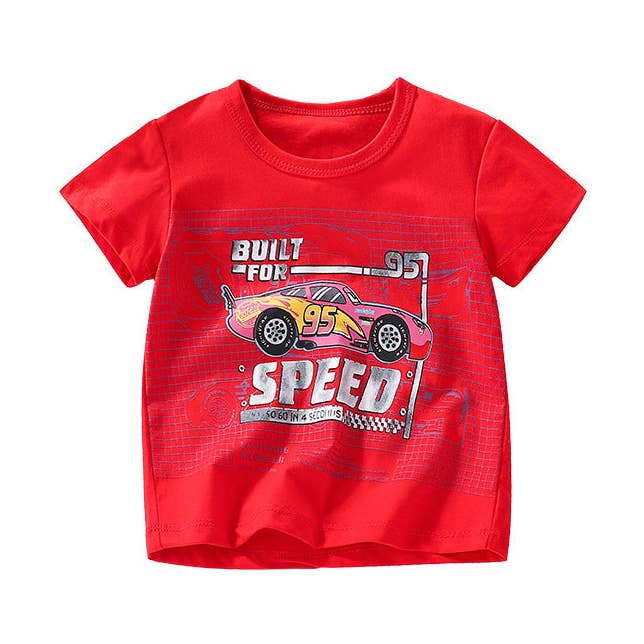 Camiseta con estampado de dibujos animados de coches de carreras para niños en estilo europeo y americano para venta al por mayor de MyKids-USA®