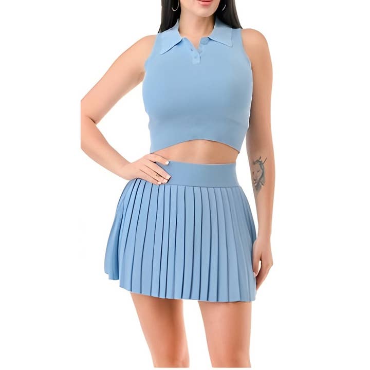 Esmeray Clothing – Großhandel Set aus Oberteil und Rock – Damen – KLASSISCHES PLISSIERTES STRICKSET3