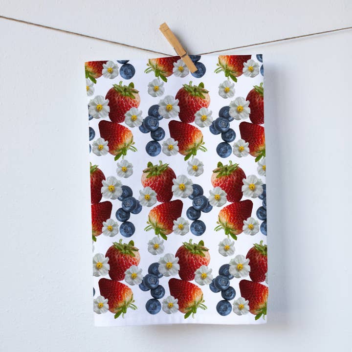Berries Pattern Tea Towel for wholesale by Red Bird’s House