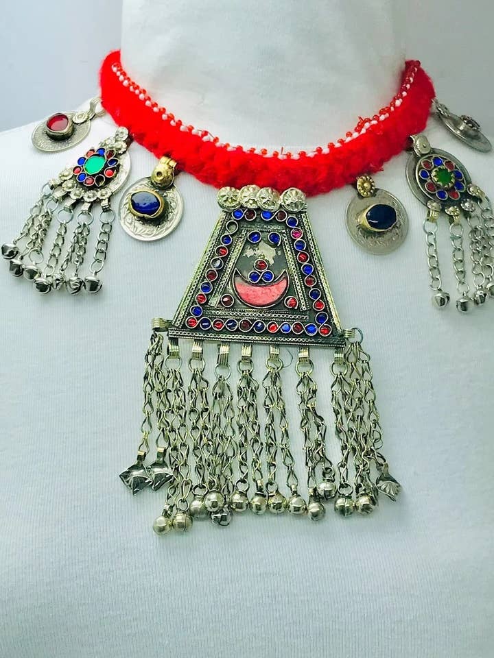 Red Afghan Choker Necklace With Massive Pendant for wholesale by vintarust