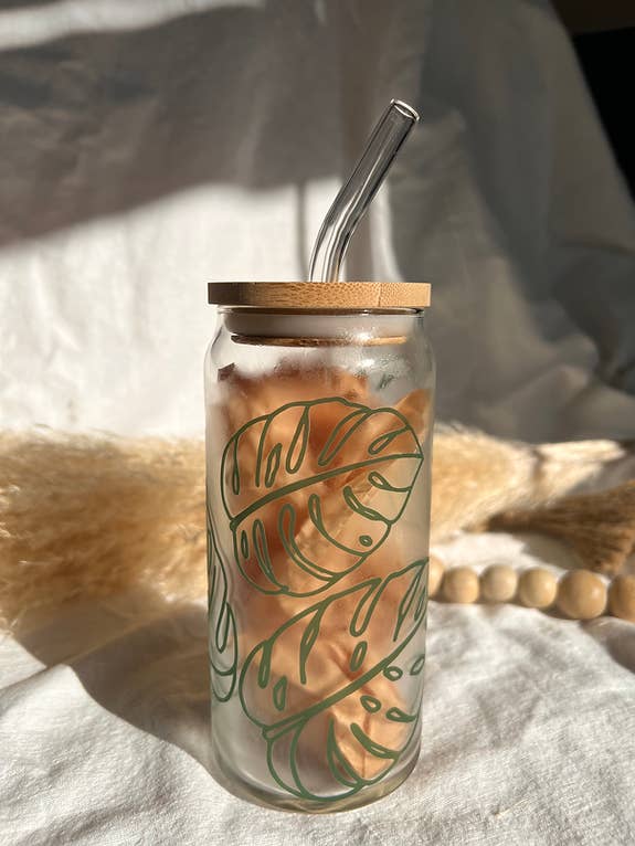 20 oz. Monstera Deliciosa Beer Can Tumbler - Outline for wholesale by Plantaholic