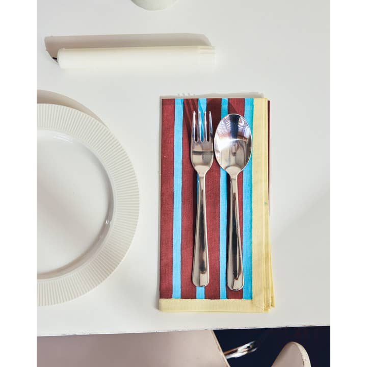 YOD&CO - Wholesale Dinner & Cloth Napkin - Block Stripe Napkins - Cyan / Russet