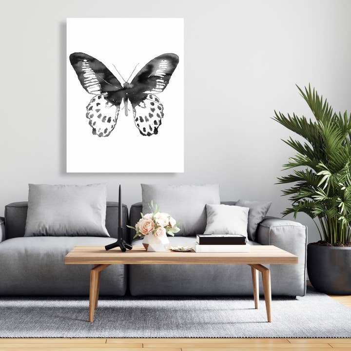 Weiss Schwarzer Schmetterling | Kunstdruck auf Leinwand 36" x 48" für den Großhandel auf Faire