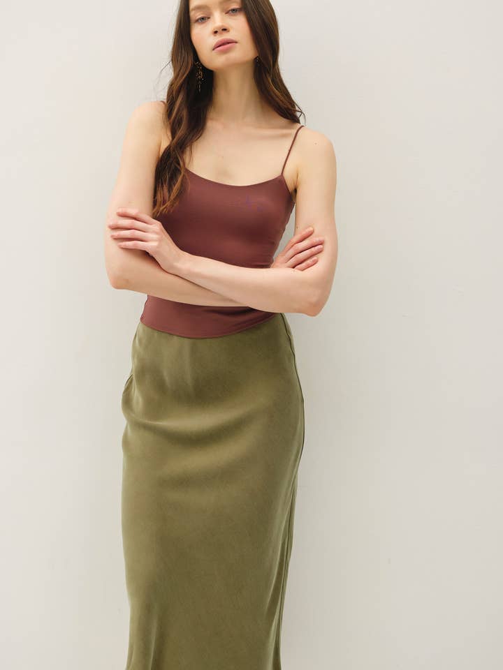 SUEDE FEEL MIDI SKIRT WITH ELASTIC WAISTLINE for wholesale by Be Cool