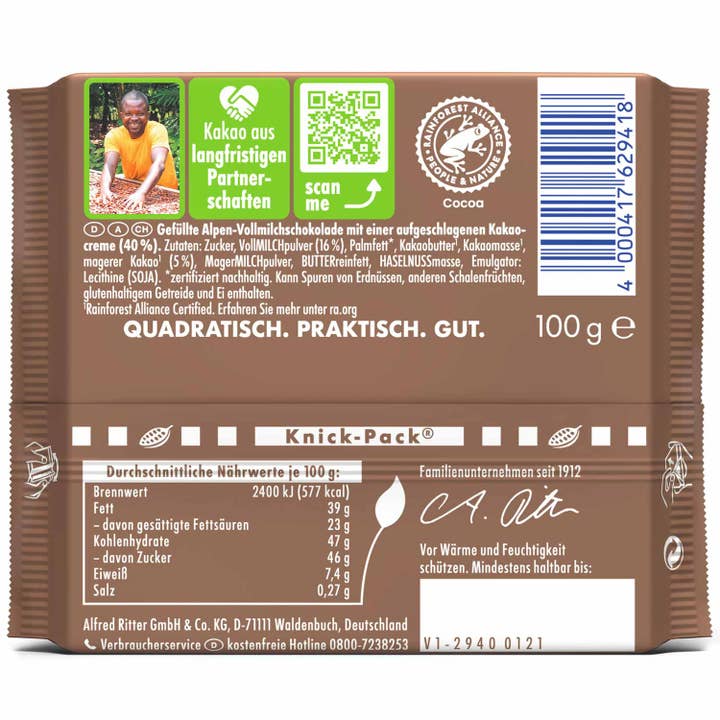 Global Bite Co - Wholesale Chocolate Bar - Ritter Sport Kakao-Mousse 100g (Germany)2