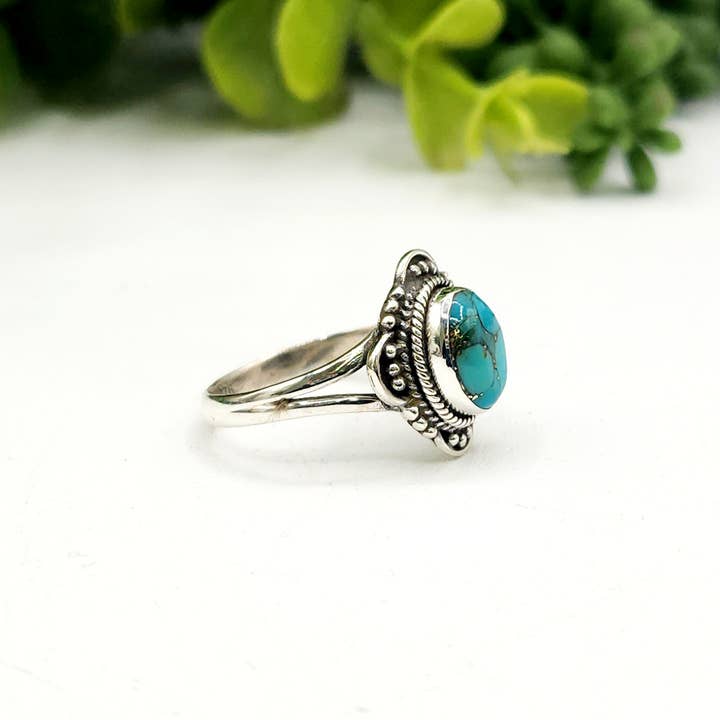 Meraki Gemstones – Engroshandel Statementring – Turkis/kobber konglomerat ædelsten sterlingsølvring1