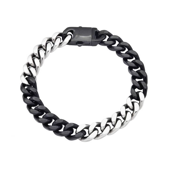 Men's Black & Silver S.Steel Cuban Link Bracelet for wholesale by Blackjack Mens Jewelry