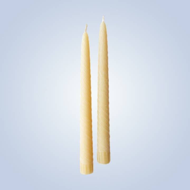 Serenes Beeswax Chandlery - Wholesale Tapered candle/candlestick - Beeswax Taper Candle | Twirl | Natural | Box of 4