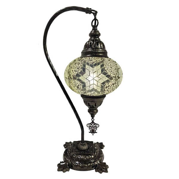 Hanging Mosaic Desk Lamp - White Star with glass side panels for wholesale by Access by Mediterranean Concepts