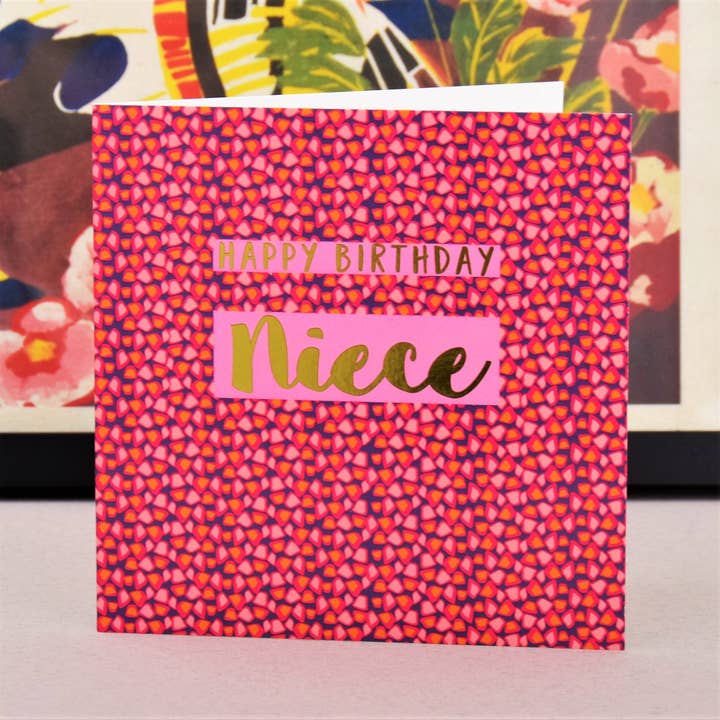 Claire Giles Ltd - Vente Cartes d'anniversaire - Carte d'anniversaire, nièce, joyeux anniversaire nièce, texte doré brillant1