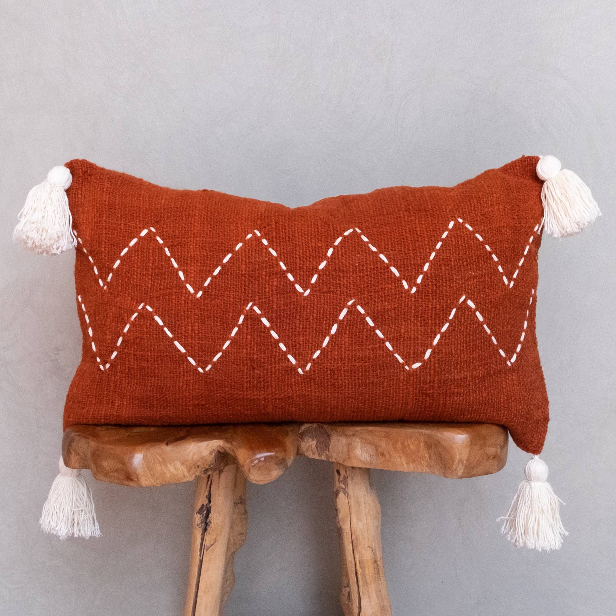 Bali Harvest – wholesale Lumbar pillow – Boho Cushion Cover / Throw Pillow Brick ZigZag Tassel Lumbar0