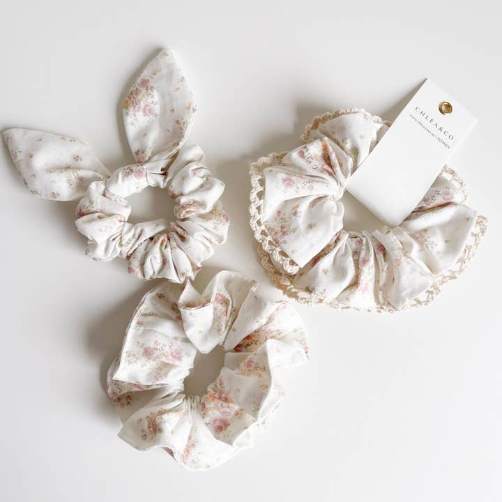 Tea Rose Scrunchies for wholesale by Chlea & Co.