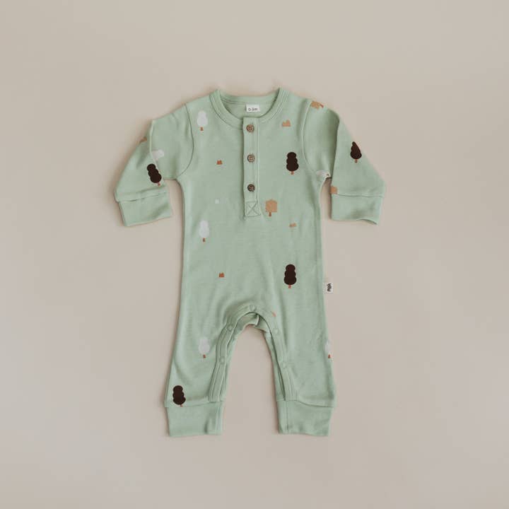 100% Organic Cotton Footless Romper in Sage for wholesale by Mini & Humble