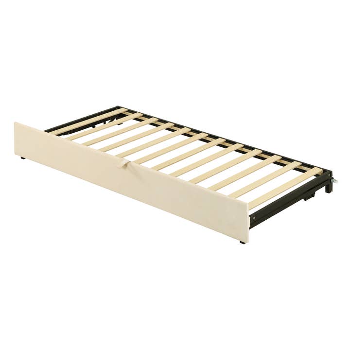 Twin Size Upholstered daybed with Pop Up Trundle, Beige for wholesale on Faire6