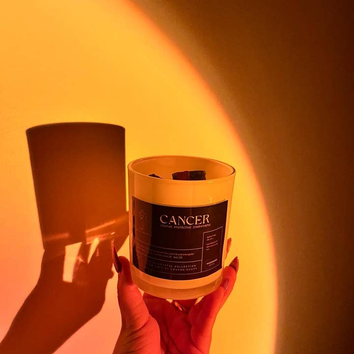 Gulab Homes - Wholesale Jar/Filled Candle - CANCER Sign Zodiac Crystal Candle Wooden Wick 8Oz5