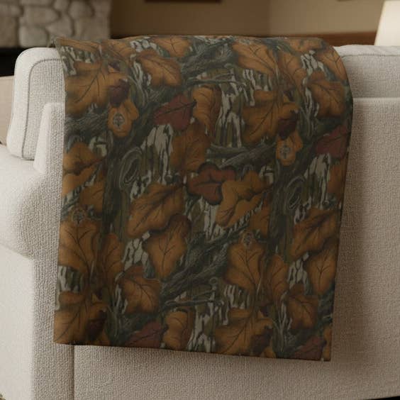 Fall Foliage Camouflage Fleece Throw Blanket (Two size Options) for wholesale by Grassy Creek Designs