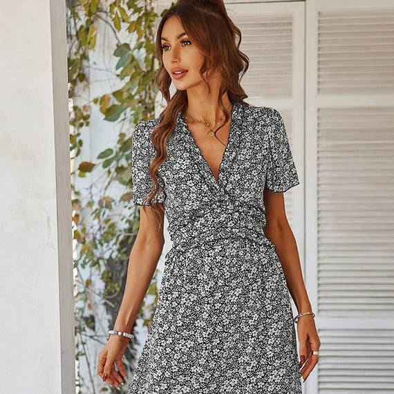 SZ25-DR23049 Floral Print Ruffle Trim Dress and other Purchase Wholesale ep0349. Free Returns & Net 60 Terms on Faire trending on Faire.