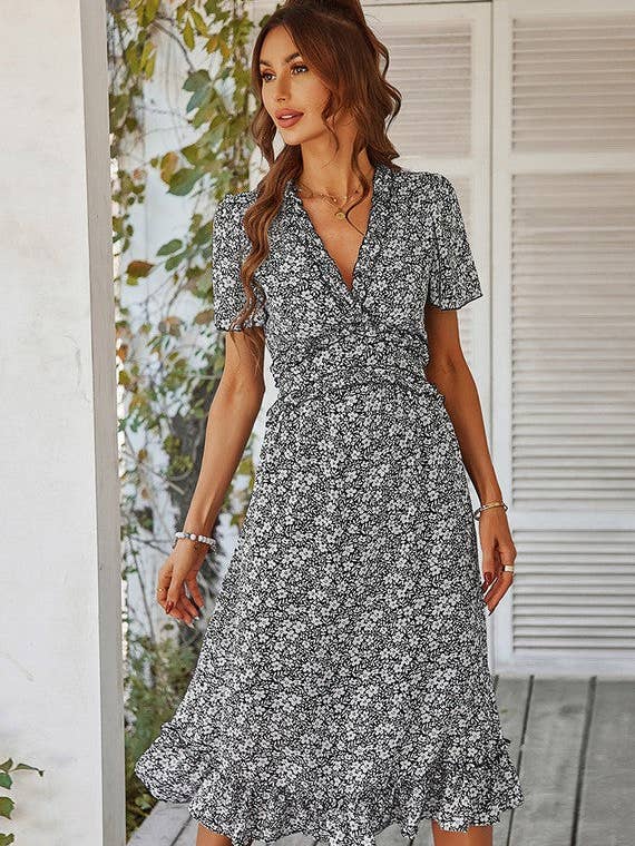 ePretty - Wholesale Dress - Women's - SZ25-DR23049 Floral Print Ruffle Trim Dress8