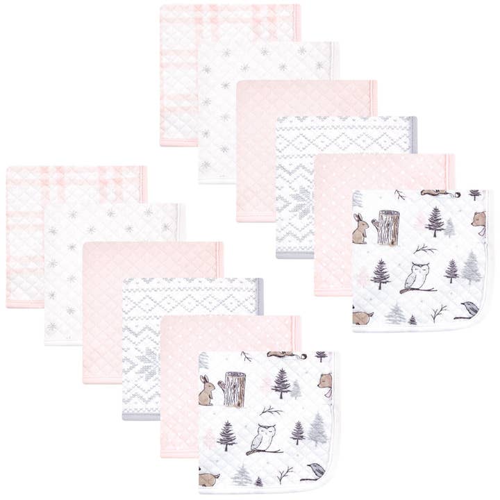 Hudson Baby Quilted Cotton Washcloths, Winter Forest for wholesale by BabyVision