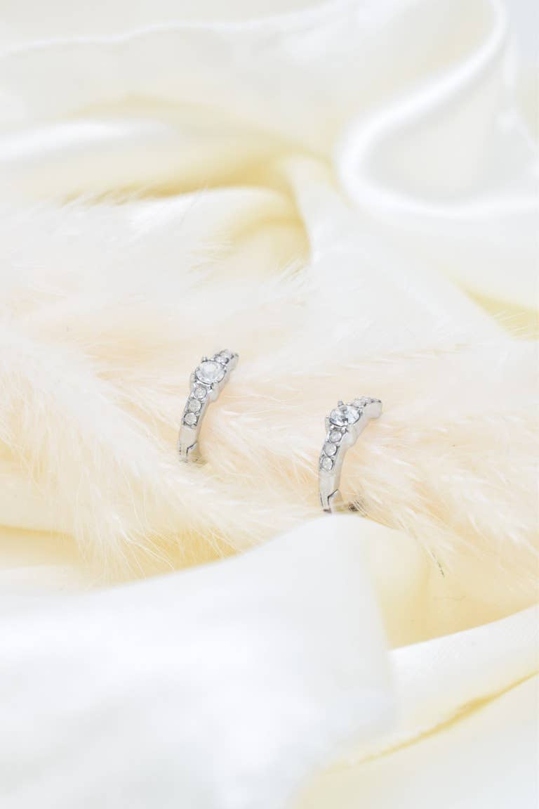 Kapyco - Wholesale Huggie Earrings - Mini Creole Rhinestone in Stainless Steel - BO1004115