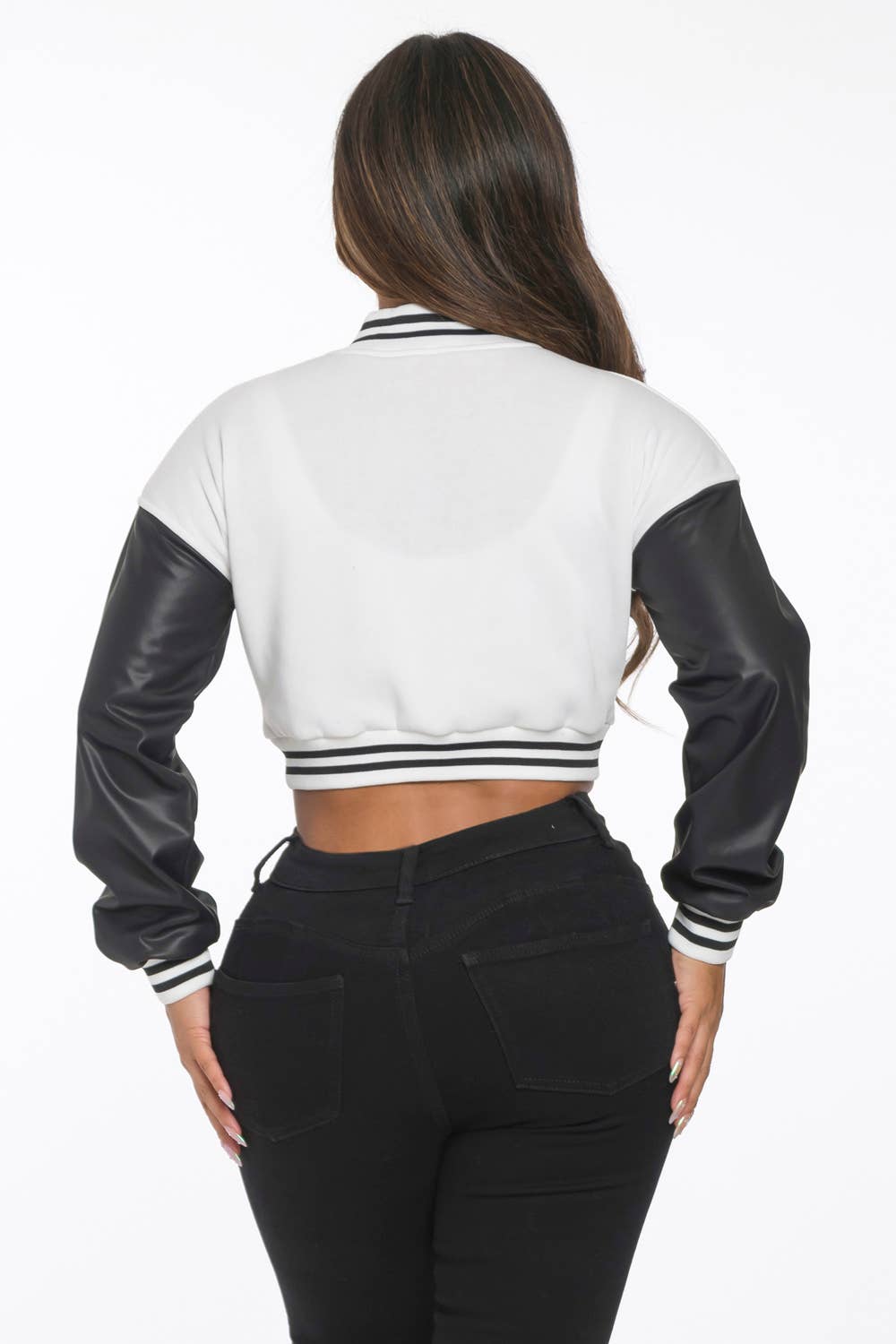 Lime All the Time - Wholesale Varsity/Baseball Jacket - Women's - B Logo Cropped Varsity Jacket23