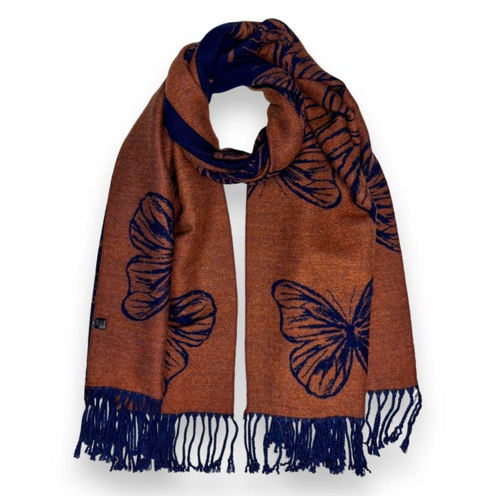 Lili Scarves – wholesale Scarf – Women's – Butterfly Print Cashmere Blend Winter Scarf with Tassels