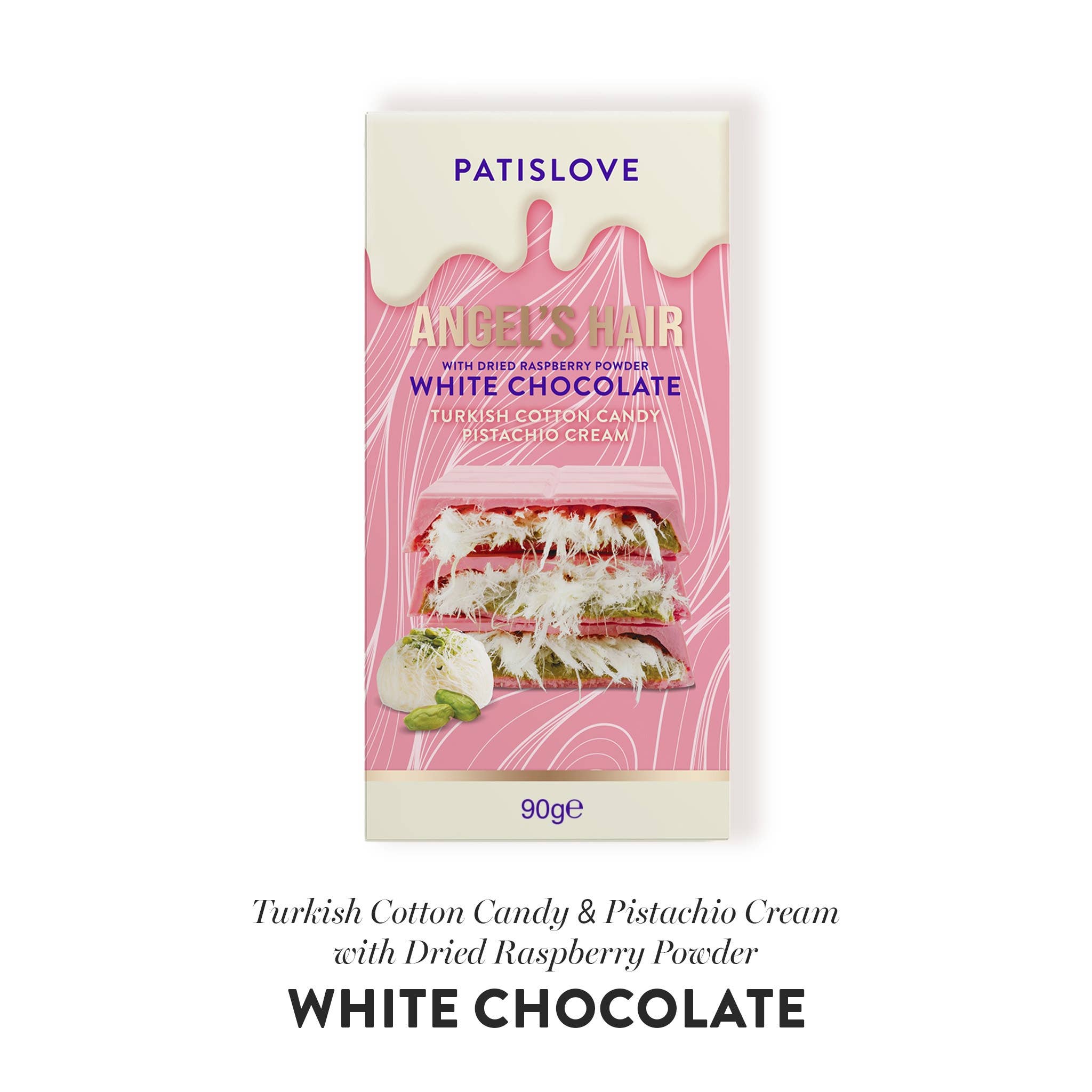 Patislove - Wholesale Chocolate Bar - Angel’s Hair White Chocolate with Dried Raspberry Powder,90G8