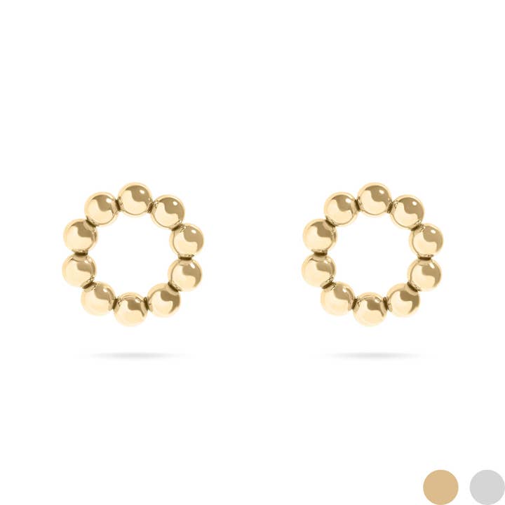 WJW - Wholesale Stud/Post Earrings - 15mm 18K Gold PVD Stainless Steel Circle Ball Stud Earrings