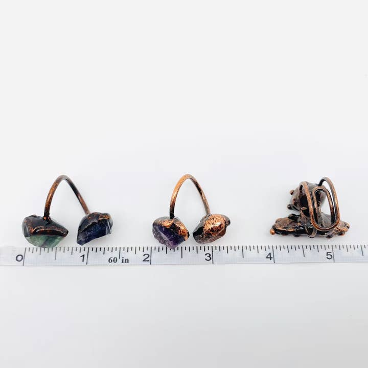 Mio Queena - Wholesale Cocktail/Statement Ring - Natural Stone Irregular Fluorite Crystal Adjustable Ring -CS4