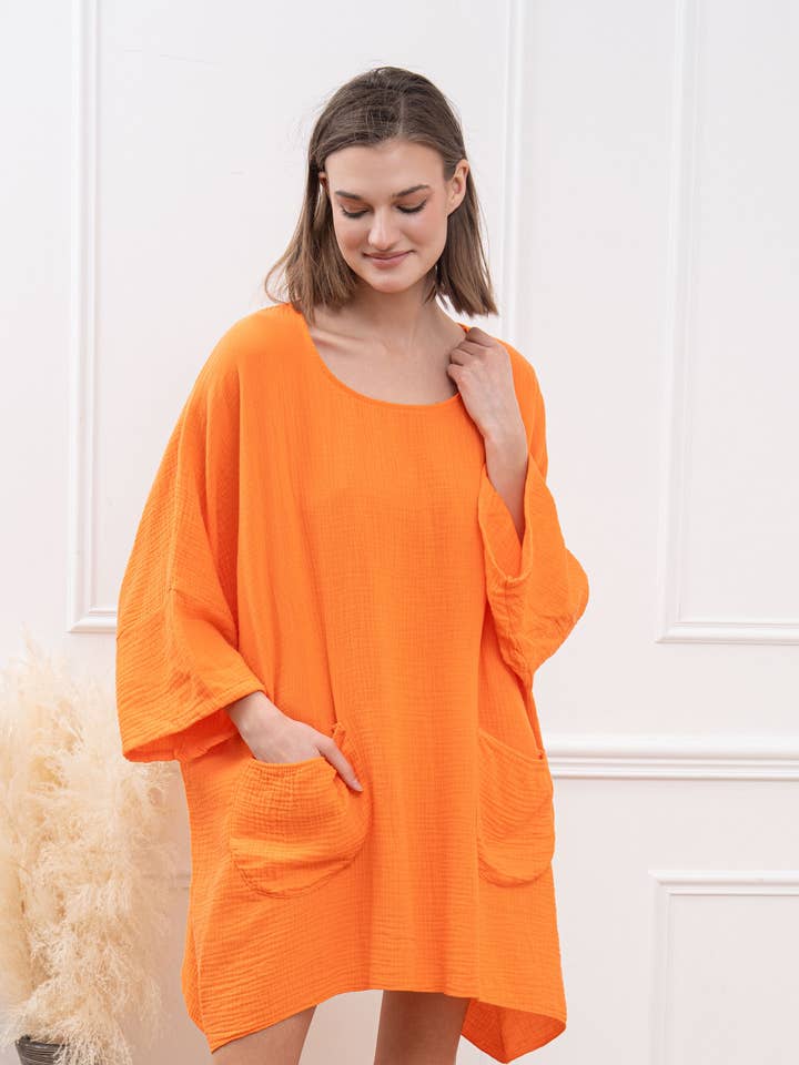 Oversized Cotton Gauze Tunic – Short Sleeves for wholesale by Happy look