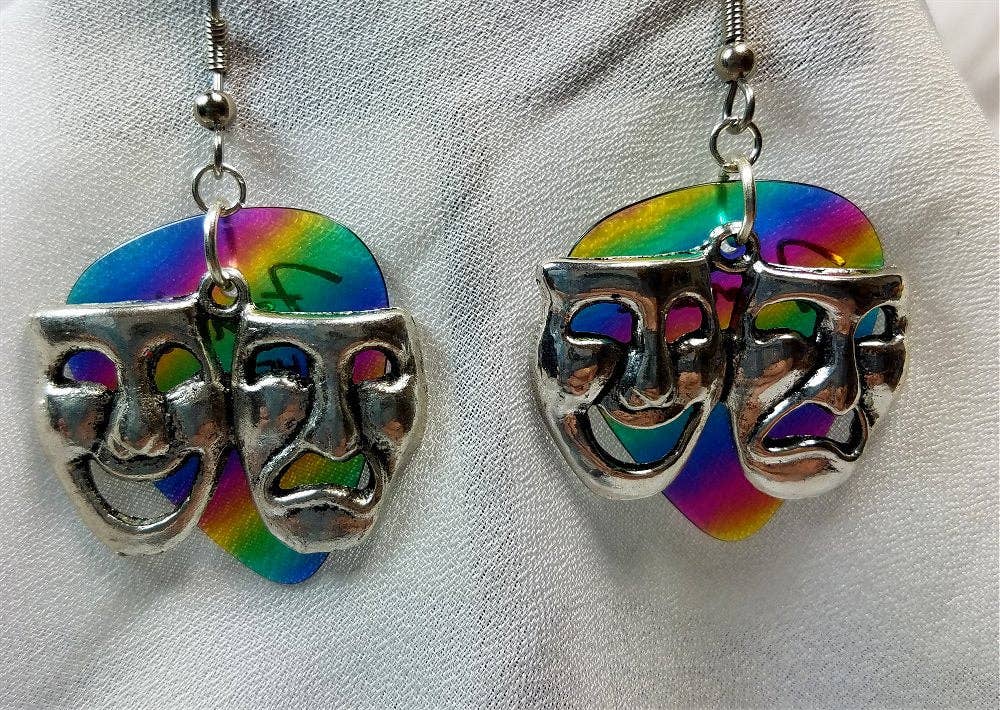 Simply Raevyn - Wholesale Dangle Earrings - Theater Mask Charm Guitar Pick Earrings13