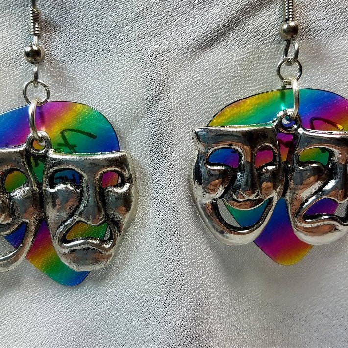 Simply Raevyn - Wholesale Dangle Earrings - Theater Mask Charm Guitar Pick Earrings13