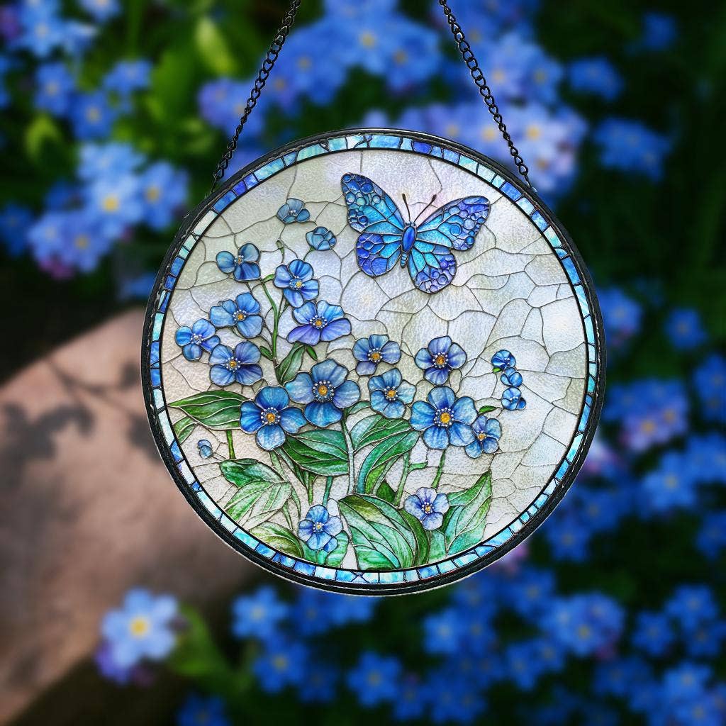 NVC Ecommerce LLC – wholesale Suncatcher – Forget Me Not Butterfly Suncatcher, Floral Window Hanging