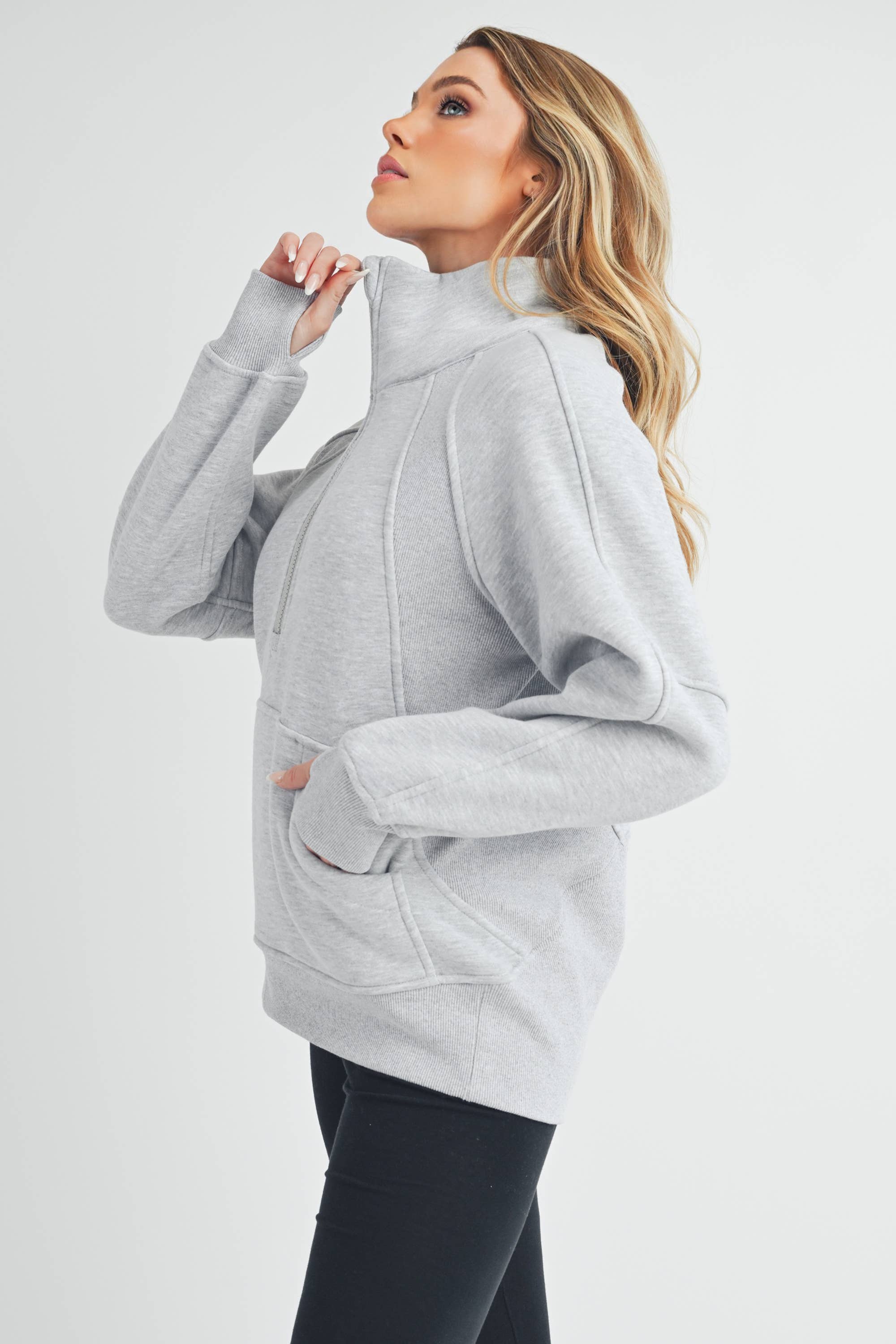 AEMI + CO - Wholesale Sweatshirt - Dames - 986DK lange Dove trui met halve rits en col39