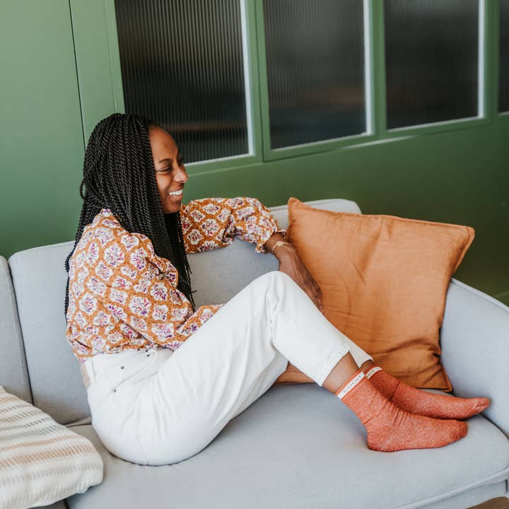 Maison Causettes – Großhandel Socken – Damen – Damen-Bio-Baumwollsocken - Josette Good Vibes Terracotta3