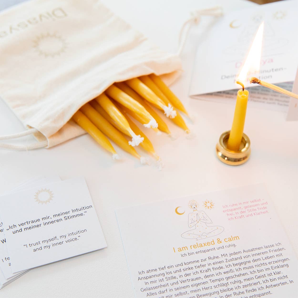 Divasya - Wholesale Meditation Supplies - 20-Minute Candles | Gift Set | I am relaxed & calm5