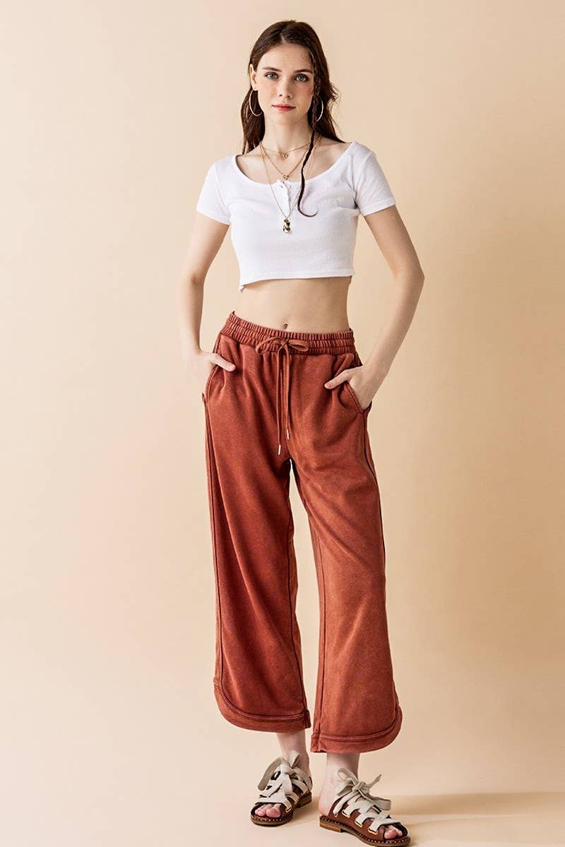noflik - Wholesale Pants - Women's - Dolphin Tail Wide Leg Mineral Washed Pants - INP1023_3