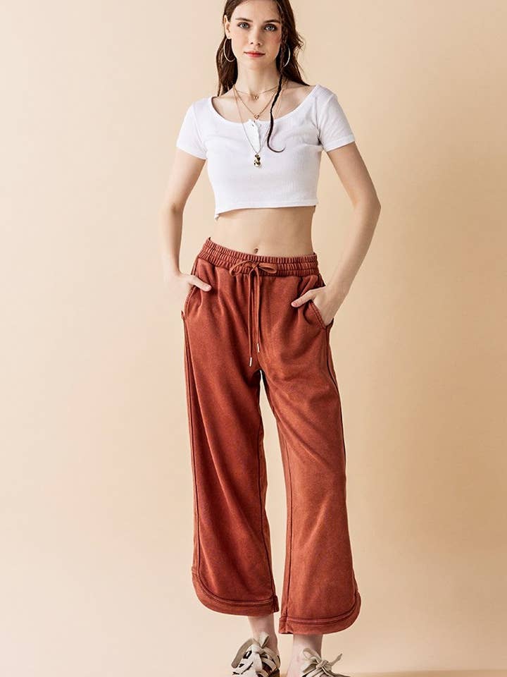 noflik - Wholesale Pants - Women's - Dolphin Tail Wide Leg Mineral Washed Pants - INP1023_3