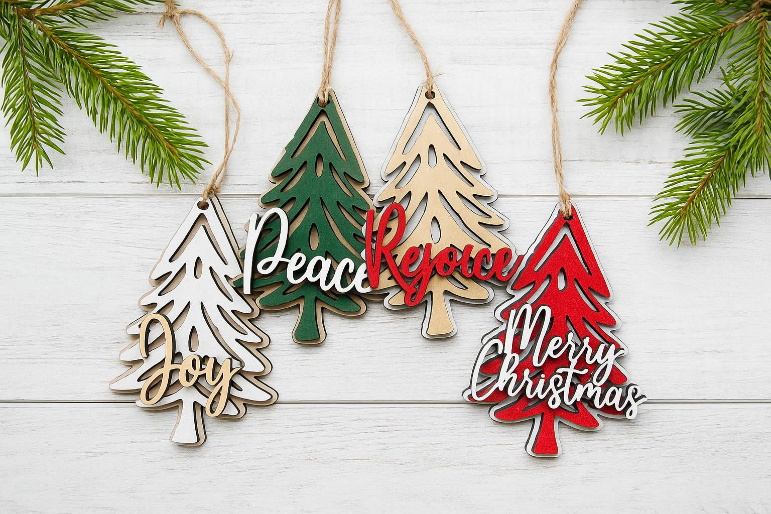 Etched Laser - Wholesale Ornament Set - Wood Christmas Tree Ornaments Set