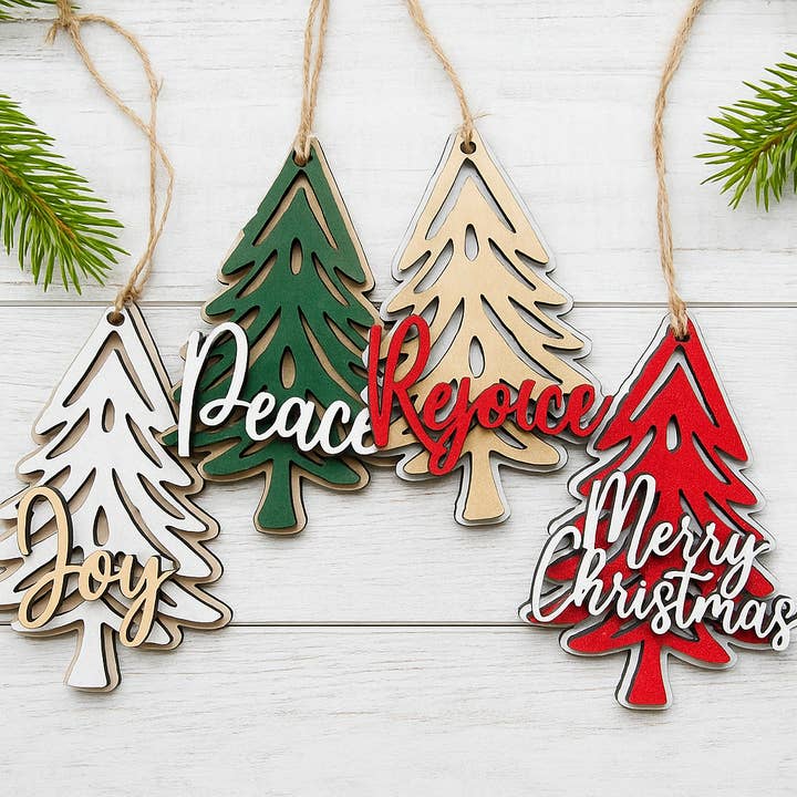 Etched Laser - Wholesale Ornament Set - Wood Christmas Tree Ornaments Set0