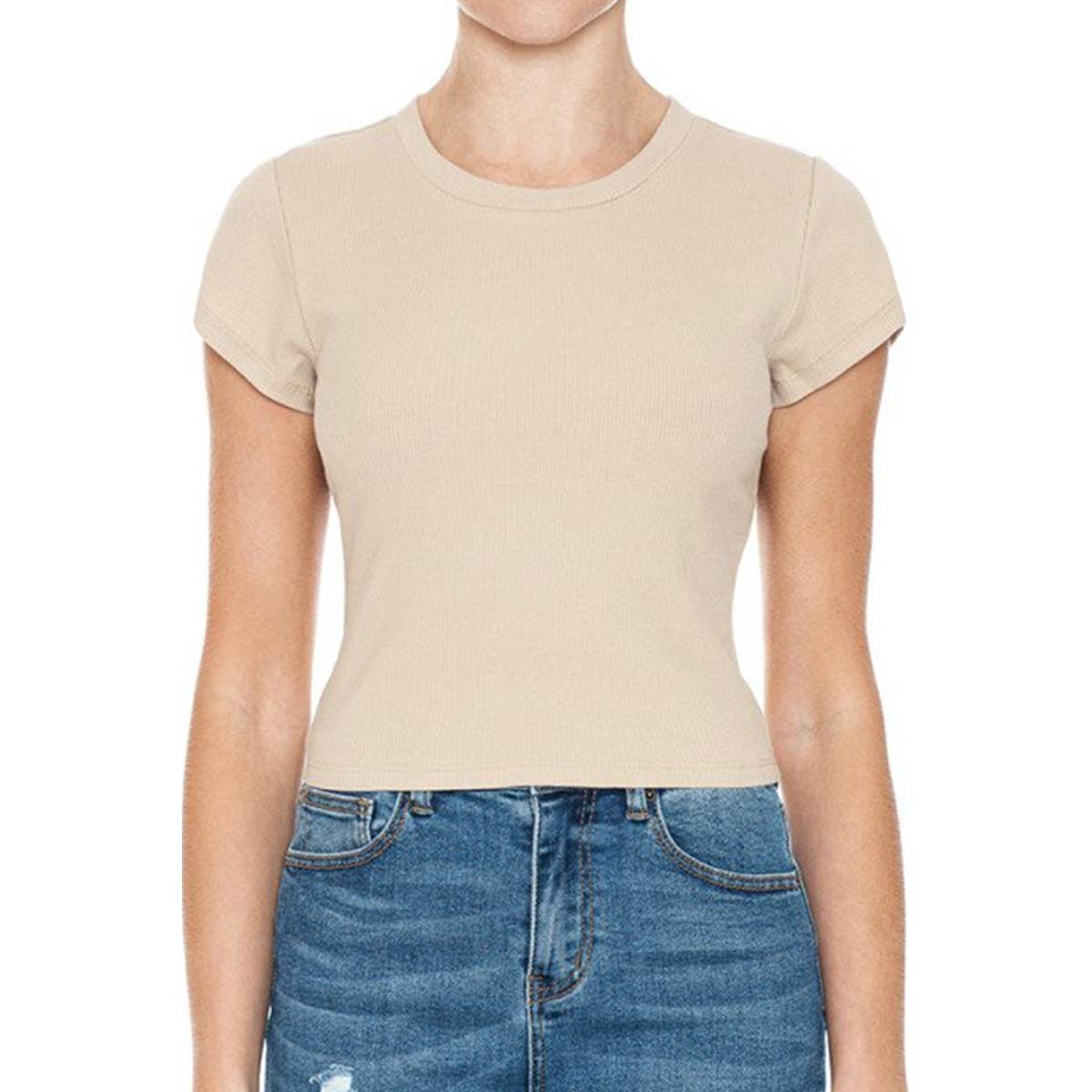 Timeless - Wholesale T-Shirt - Women's - RIBBED ROUND NECK SHORT SLEEVE CROPPED T SHIRT TOP9