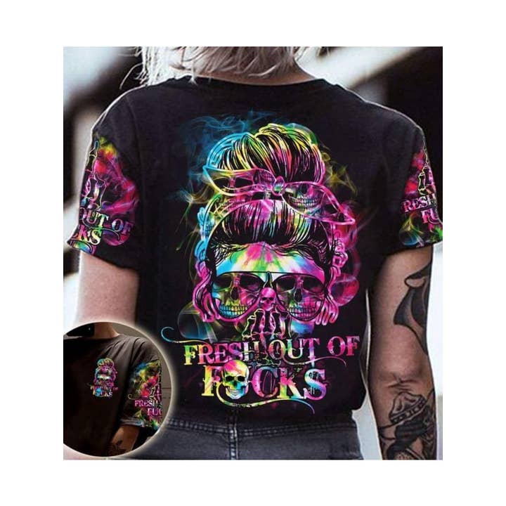 Punk Colorful Skull Printed Trendy T-Shirt for wholesale by Tourtiwi
